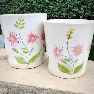 ✨Portuguese Pottery✨ Two Floral Motif White, Green, Pink, 5.5 and 6.5 Inches